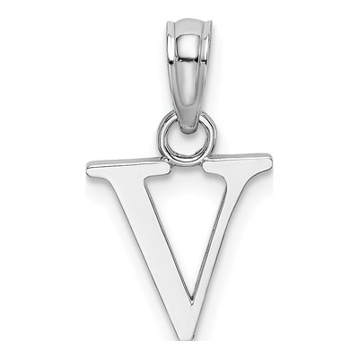 14K White Gold Letter V Pendant
