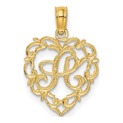 14K Yellow Gold Heart Script Letter A Charm