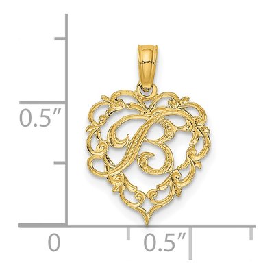 14K Yellow Gold Heart Script Initial B Charm – view 4