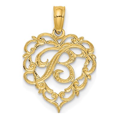 14K Yellow Gold Heart Script Letter B Charm