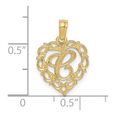 14K Yellow Gold Heart Script Letter C Charm – view 4