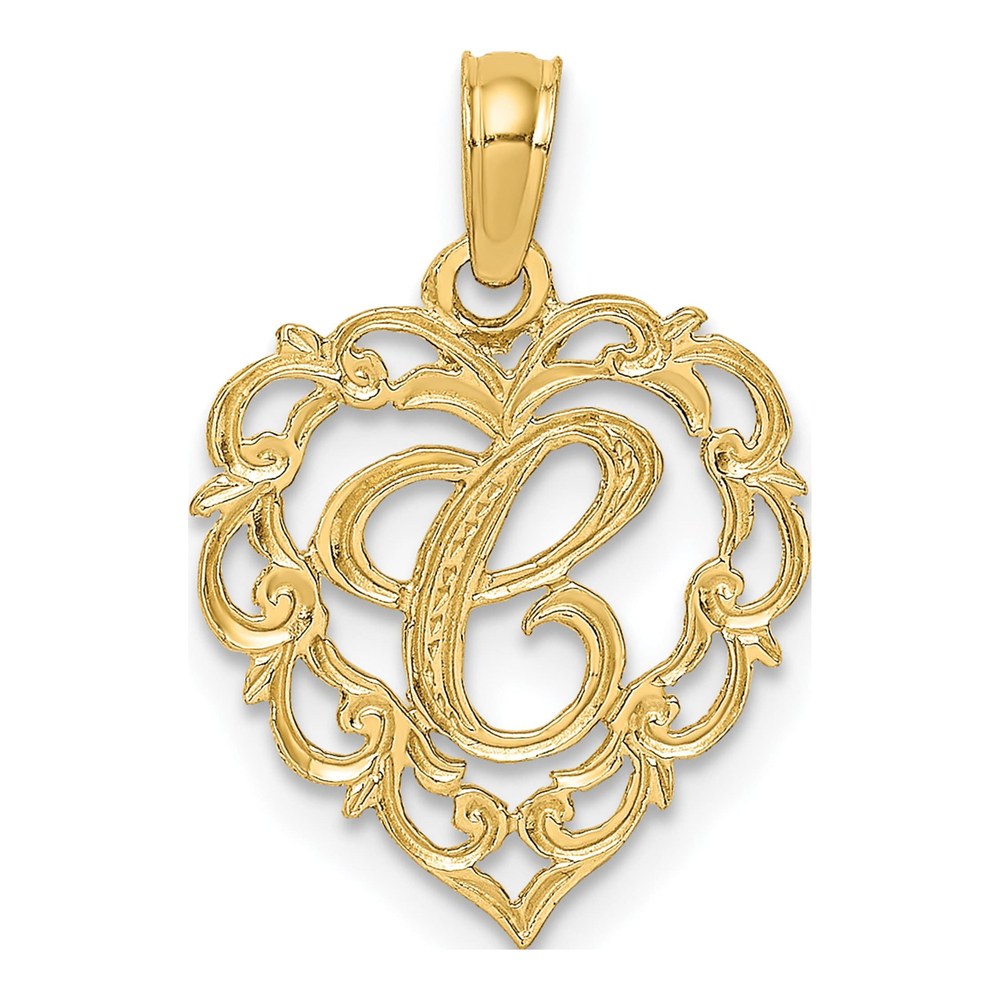 14K Yellow Gold Heart Script Letter C Charm