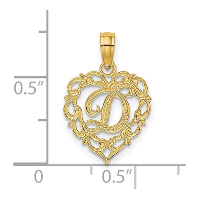 14K Yellow Gold Heart Script Letter D Charm – view 4