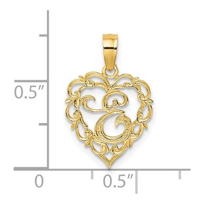 14K Yellow Gold Heart Script Letter E Charm – view 4