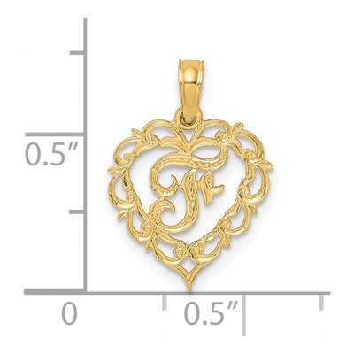 14K Yellow Gold Heart Script Letter F Charm – view 4