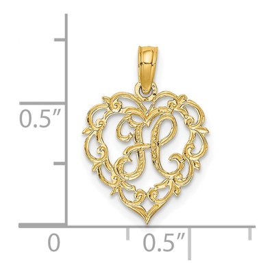 14K Yellow Gold Heart Script Letter H Charm – view 4