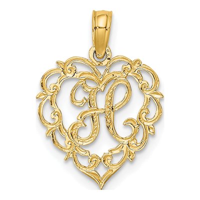 14K Yellow Gold Heart Script Letter H Charm
