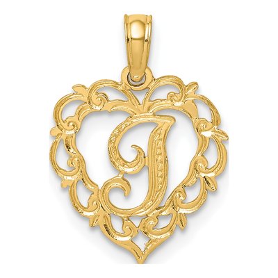 14K Yellow Gold Heart Script Initial I Charm