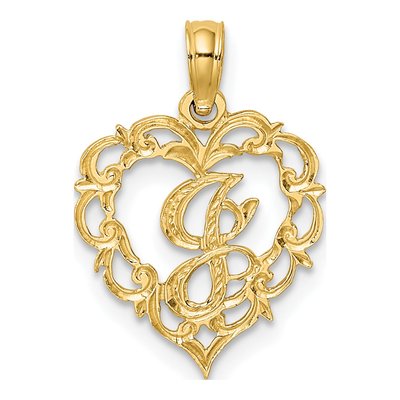 14K Yellow Gold Heart Script Letter J Charm
