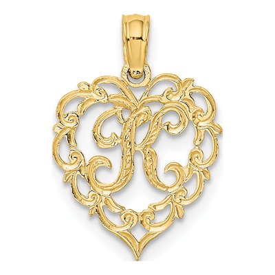 14K Yellow Gold Heart Script Letter K Charm