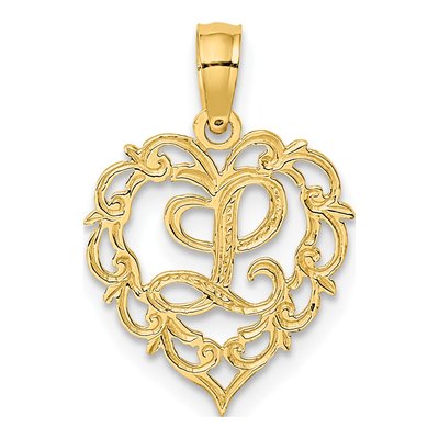 14K Yellow Gold Heart Script Letter L Charm