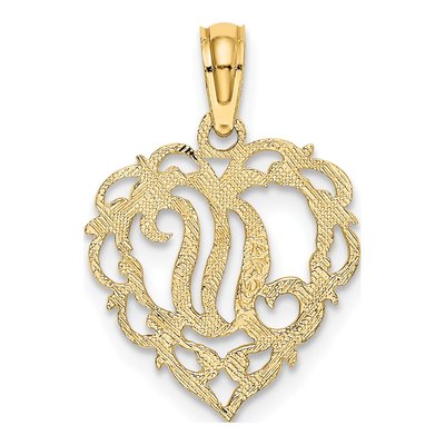 14K Yellow Gold Heart Script Letter N Charm – view 5