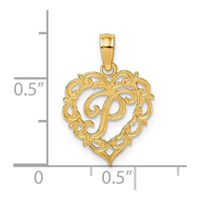 14K Yellow Gold Heart Script Letter P Charm – view 4