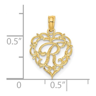 14K Yellow Gold Heart Script Letter R Charm – view 4
