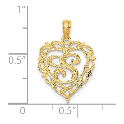 14K Yellow Gold Heart Script Letter S Charm – view 4