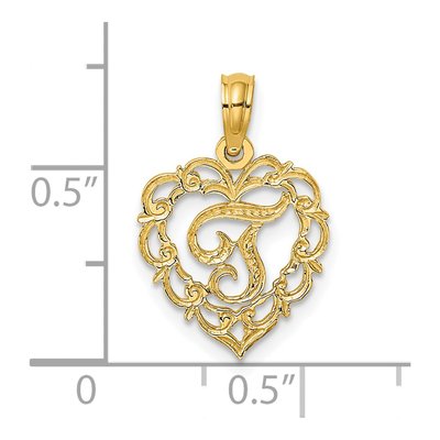 14K Yellow Gold Heart Script Letter T Charm – view 4