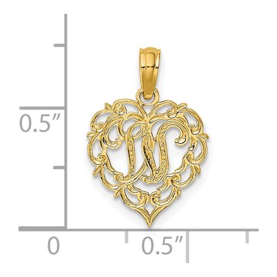 14K Yellow Gold Heart Script Letter W Charm – view 4