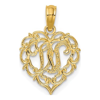 14K Yellow Gold Heart Script Letter W Charm