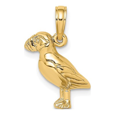 14K Yellow Gold Puffin Bird Pendant