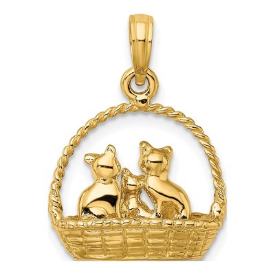 14K Yellow Gold 3D Cats Basket Pendant – view 5