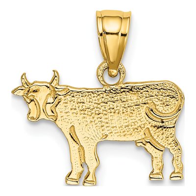 14K Yellow Gold Textured Cow Pendant