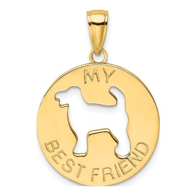 14K Yellow Gold My Best Friend Dog Pendant