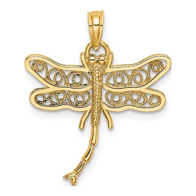 14K Yellow Gold Filigree Dragonfly Charm