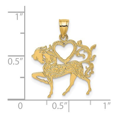 14K Yellow Gold Textured Heart Horse Charm – view 4