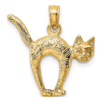 14K Yellow Gold 3D Cat Pendant