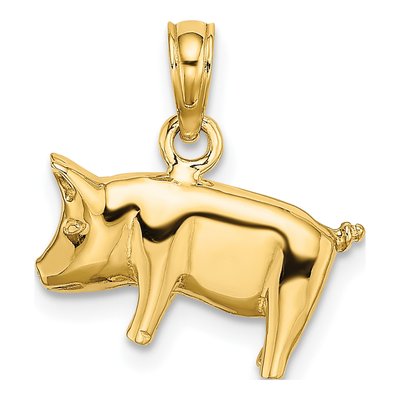 14K Yellow Gold 3D Pig Pendant