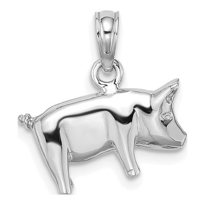 14K White Gold 3D Pig Pendant – view 5