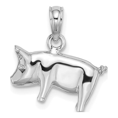 14K White Gold 3D Pig Pendant