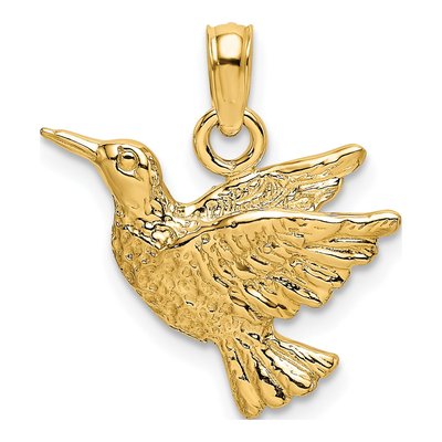 14K Yellow Gold Textured Hummingbird Charm