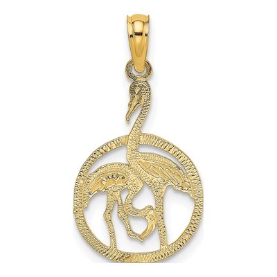 14K Yellow Gold Flamingos Circle Charm