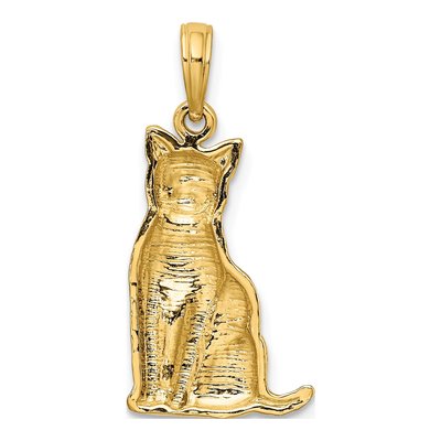 14K Yellow Gold Textured Sitting Cat Charm – view 5