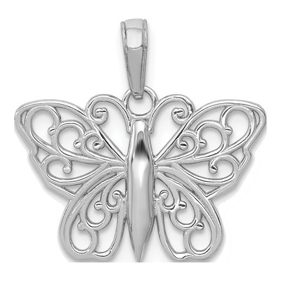 14K White Gold Filigree Butterfly Pendant