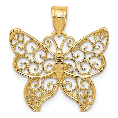 14K Yellow Gold Filigree Butterfly Pendant