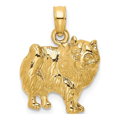 14K Yellow Gold Pomeranian Dog Pendant