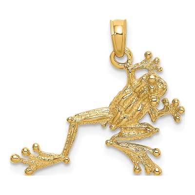 14K Yellow Gold Textured Frog Pendant