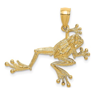 14K Yellow Gold Textured Frog Pendant