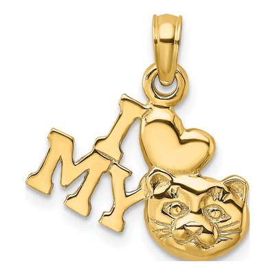14K Yellow Gold I Heart My Cat Charm