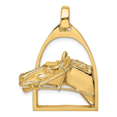 14K Yellow Gold Horse Head Stirrup Pendant