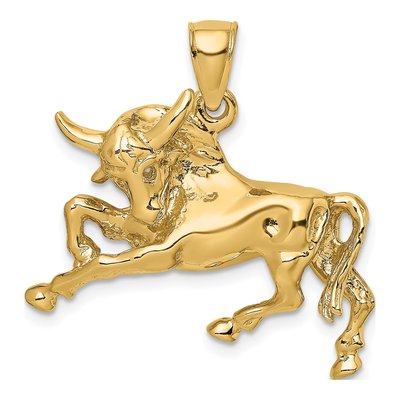 14K Yellow Gold Raging Bull Pendant