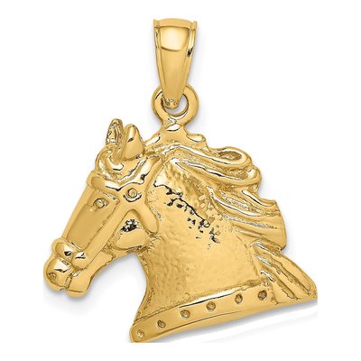 14K Yellow Gold Textured Horse Head Charm