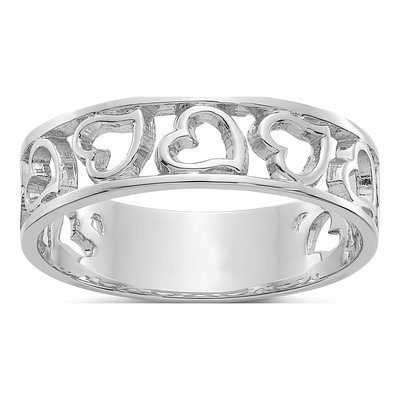 14K White Gold Hearts Ring