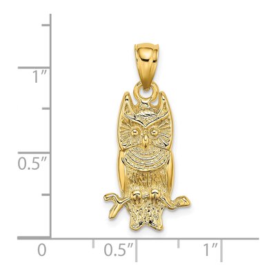 14K Yellow Gold Textured Owl Pendant – view 4