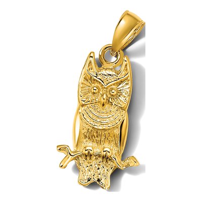 14K Yellow Gold Textured Owl Pendant – view 6