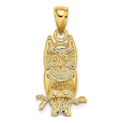 14K Yellow Gold Textured Owl Pendant