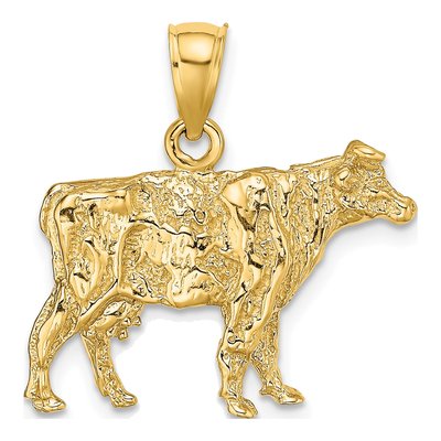 14K Yellow Gold 3D Cow Pendant