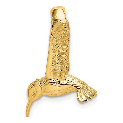 14K Yellow Gold 3D Hummingbird Slide Pendant